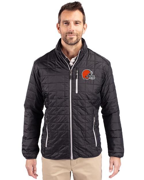 Cleveland Browns Cutter & Buck Rainier PrimaLoft®  Mens Big and Tall Eco Insulated Puffer Jacket Black Front