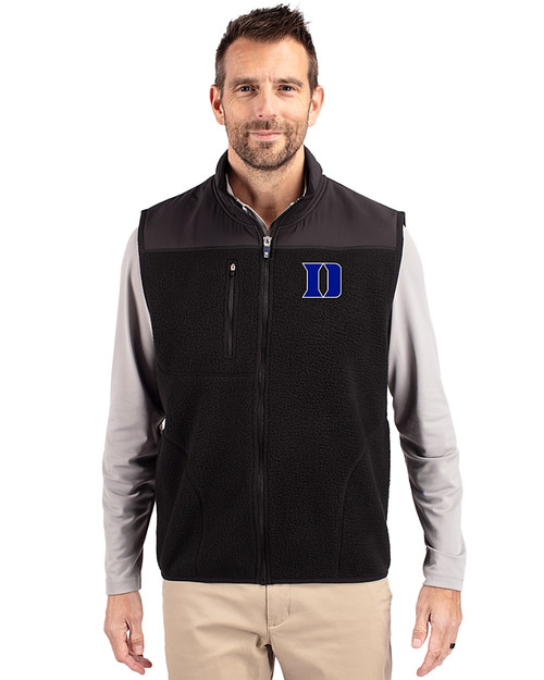 Duke Blue Devils Cutter & Buck Cascade Eco Sherpa Mens Big and Tall Fleece Vest Black Front