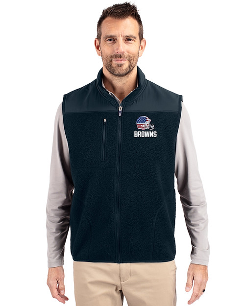 Cleveland Browns Americana Cutter & Buck Cascade Eco Fleece Mens Vest Navy Blue Front