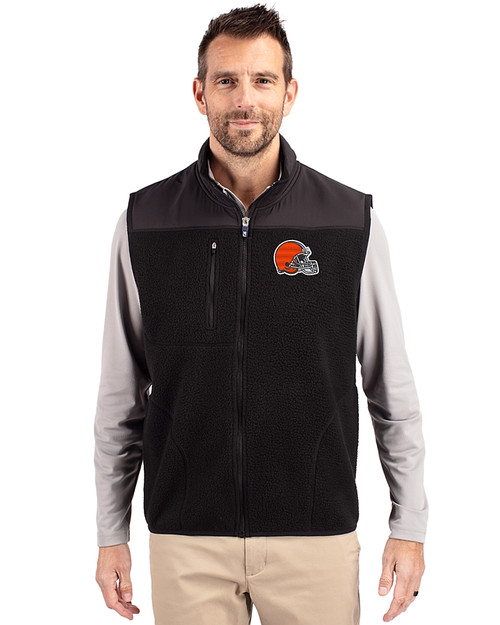 Cleveland Browns Cutter & Buck Cascade Eco Fleece Mens Vest Black Front