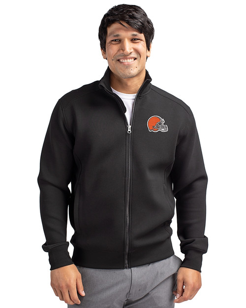 Cleveland Browns Cutter & Buck Roam Recycled Buttery-Soft Knit Mens Full Zip Jacket Black Front