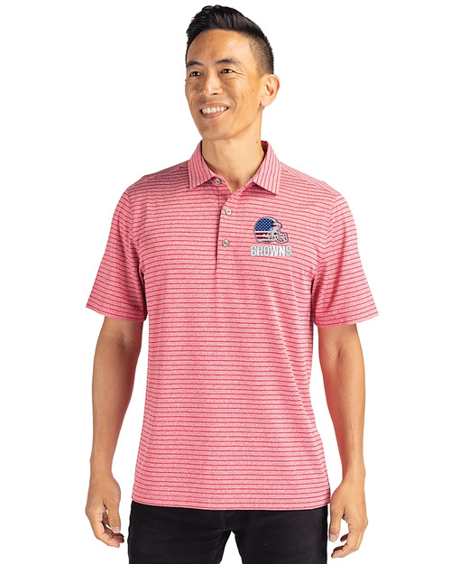 Cleveland Browns Americana Cutter & Buck Forge Eco Heather Stripe Stretch Recycled Mens Polo Cardinal Red Heather Front