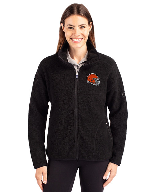 Cleveland Browns Helmet Cutter & Buck Cascade Eco Fleece Womens Full Zip Jacket Black Front