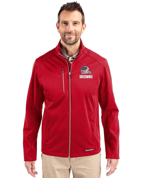 Cleveland Browns Americana Cutter & Buck Evoke Softshell Recycled Full Zip Mens Jacket Cardinal Red Front