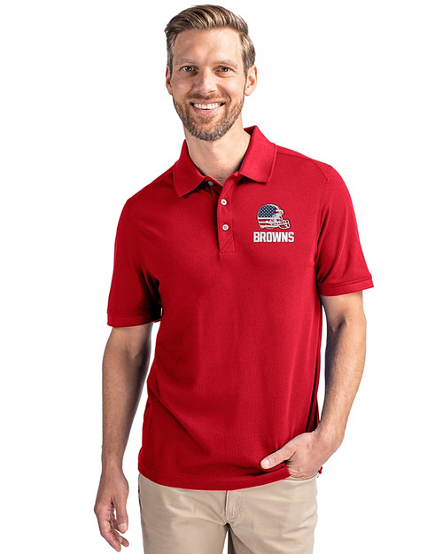Cleveland Browns Americana Cutter & Buck Advantage Eco Tri-Blend Pique Mens Polo Cardinal Red Front