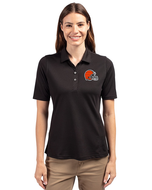 Cleveland Browns Cutter & Buck Virtue Eco Pique Recycled Womens Polo Black Front
