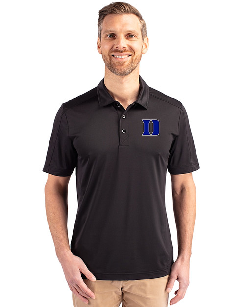Duke Blue Devils Cutter & Buck Prospect Eco Textured Stretch Recycled Mens Short Sleeve Polo Black Front