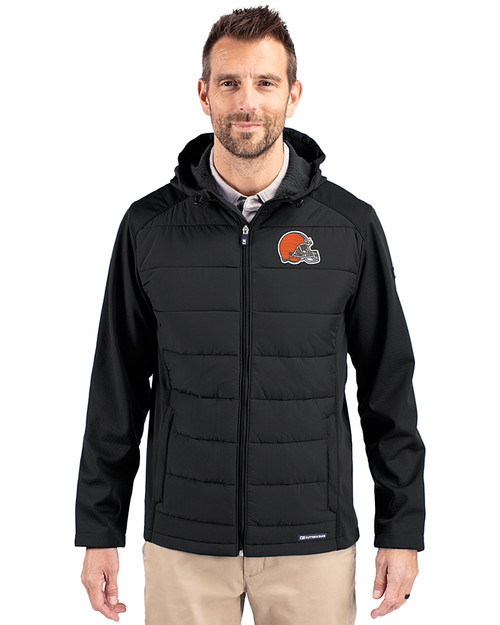 Cleveland Browns Cutter & Buck Evoke Recycled Honeycomb Fleece Mens Hybrid Full Zip Jacket Black Front