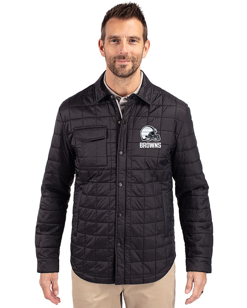 Cleveland Browns Mono Cutter & Buck Rainier PrimaLoft® Mens Eco Insulated Quilted Shirt Jacket Black Front