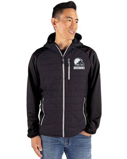 Cleveland Browns Monochromatic Cutter & Buck Rainier Recycled Insulated Hybrid Puffer Mens Full Zip Jacket Black Front