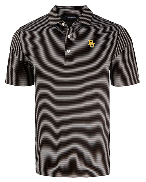 Baylor Bears Cutter & Buck Forge Eco Fine Line Stripe Stretch  Recycled Mens Polo BLWH_MANN_HG 