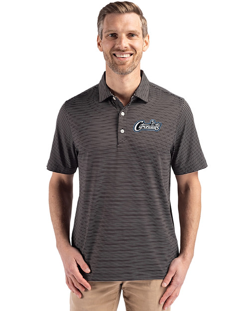 UCF Knights Citronaut Cutter & Buck Forge Epic Confidence Fine Line Stripe Stretch Recycled Mens Polo Black/White Front