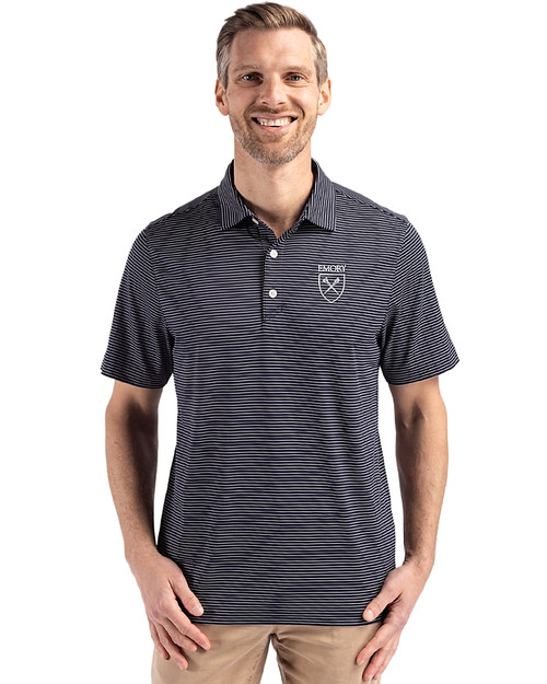 Emory Eagles Cutter & Buck Forge Epic Confidence Fine Line Stripe Stretch Recycled Mens Polo Navy Blue/White Front