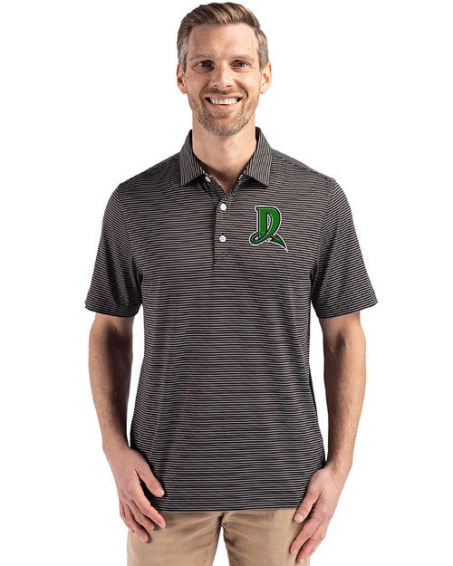 Dayton Dragons Cutter & Buck Forge Epic Confidence Fine Line Stripe Stretch Recycled Mens Polo Black/White Front