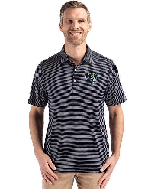 Gwinnett Stripers Cutter & Buck Forge Recycled Fine Line Stripe Four-Way Stretch Mens Polo Navy Blue/White Front