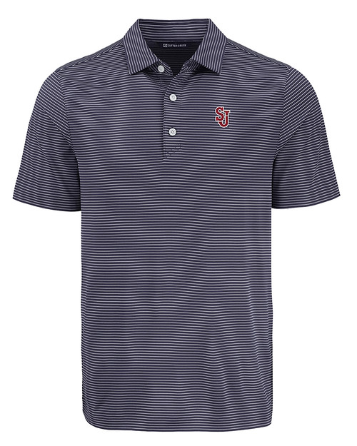 St Johns Red Storm Cutter & Buck Forge Eco Fine Line Stripe Stretch  Recycled Mens Polo NVBW_MANN_HG 