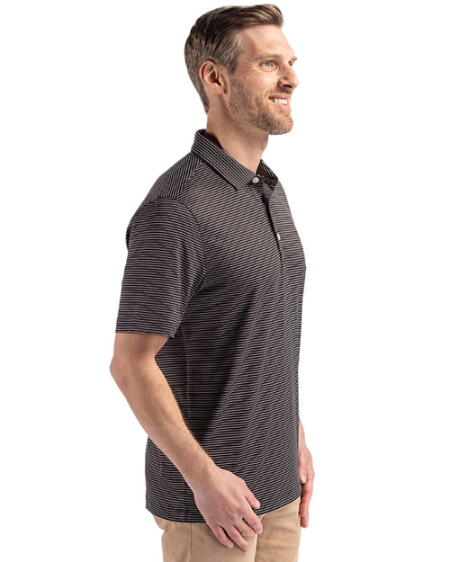 Oklahoma State Cowboys Wrestling Pete Cutter & Buck Forge Epic Confidence Fine Line Stripe Stretch Recycled Mens Polo Black/White Side