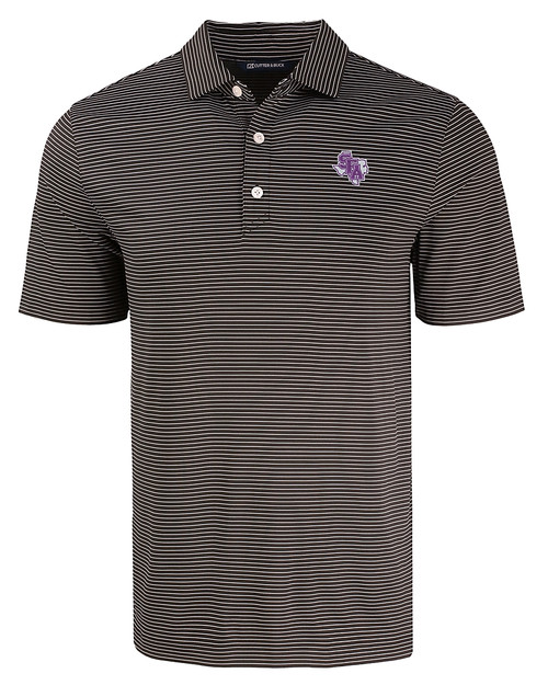 Stephen F Austin Lumberjacks Cutter & Buck Forge Eco Fine Line Stripe Stretch  Recycled Mens Polo BLWH_MANN_HG 