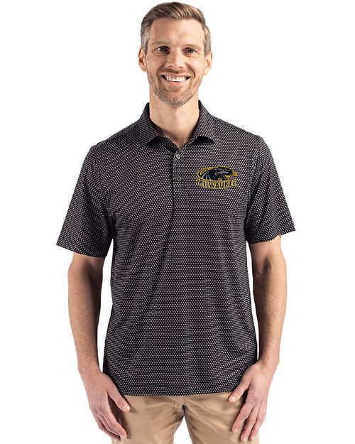 Wisconsin-Milwaukee Panthers Cutter & Buck Pike Eco Shadow Check Print Recycled Mens Big & Tall Polo Black Front