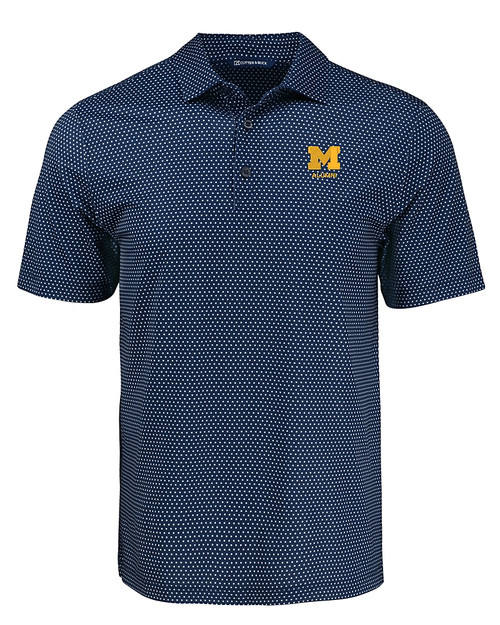 Michigan Wolverines Alumni Cutter & Buck Pike Eco Shadow Check Print Recycled Mens Big & Tall Polo NVBU_MANN_HG 