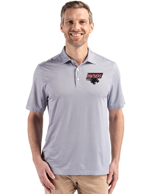 Clark Atlanta Panthers Cutter & Buck Pike Eco Diamond Dot Print Recycled Mens Big & Tall Polo Black Front