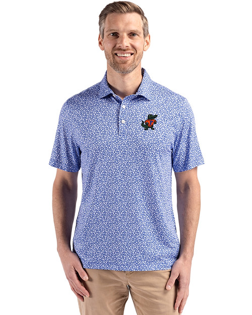 Florida Gators Vintage Cutter & Buck Pike Eco Flora Print Recycled Mens Big & Tall Polo Chelan Blue Front