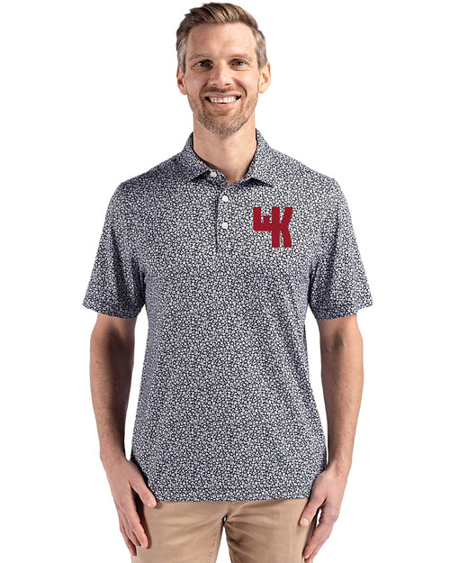 Western Kentucky Hilltoppers College Vault Cutter & Buck Pike Eco Flora Print Recycled Mens Big & Tall Polo Black Front