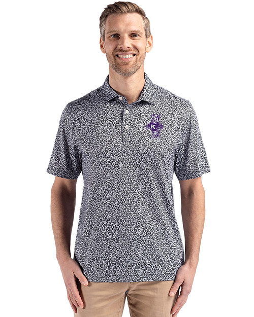 Kansas State Wildcats Wabash Vintage Cutter & Buck Pike Eco Flora Print Recycled Mens Big & Tall Polo Black Front