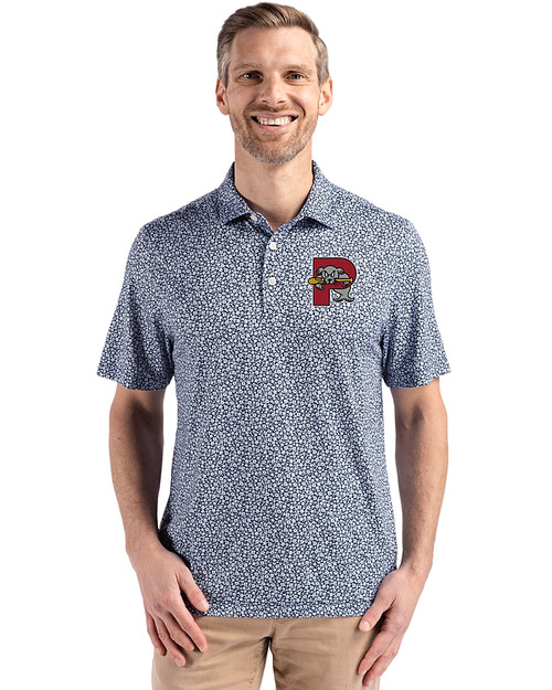 Portland Sea Dogs Cutter & Buck Pike Eco Flora Print Recycled Mens Big & Tall Polo Navy Blue Front