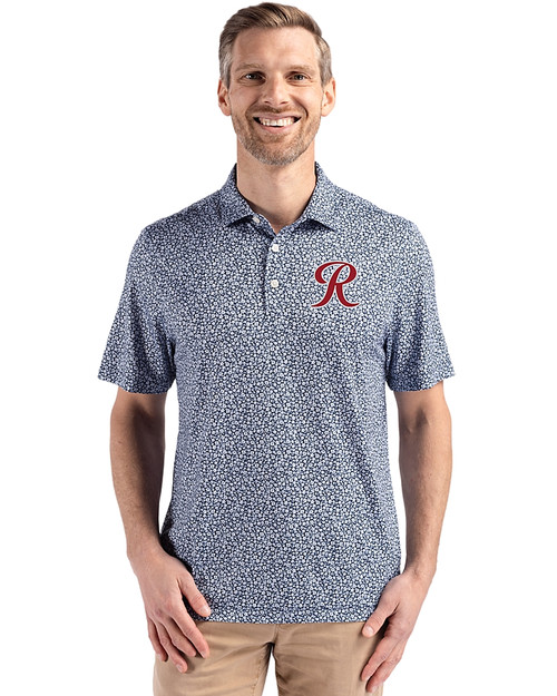 Tacoma Rainiers Cutter & Buck Pike Eco Flora Print Recycled Mens Big & Tall Polo Navy Blue Front