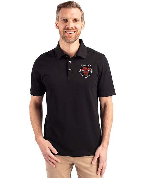 Arkansas State Red Wolves Cutter & Buck Advantage Eco Tri-Blend Pique Mens Big and Tall Polo Black Front
