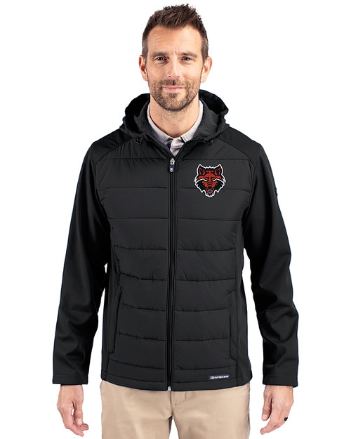 Arkansas State Red Wolves Cutter & Buck Evoke Recycled HoneycombFleece Mens Big & Tall Hybrid Full Zip Jacket Black Front