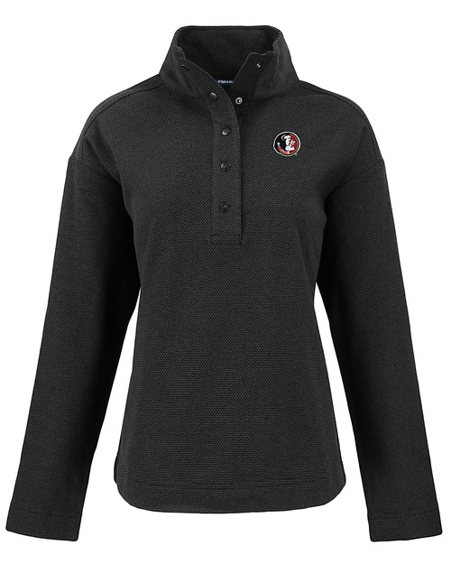 Florida State Seminoles College Vault Cutter & Buck Hunts Point Eco Textured Fleece Recycled Womens Snap Pullover BL_MANN_HG 