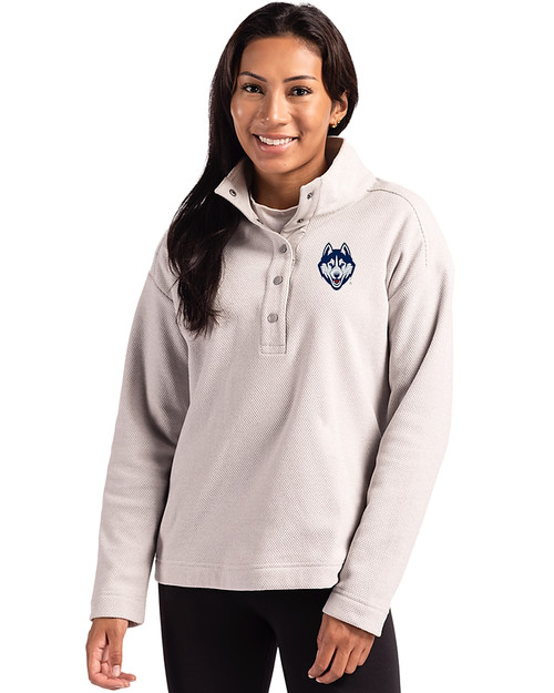 UConn Huskies - Cutter & Buck Hunts Point Eco Textured Fleece Recycled Womens Snap Pullover POL_PRO_HG 