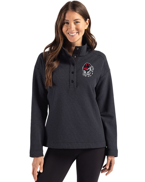 Georgia Bulldogs Cutter & Buck Hunts Point Eco Textured Fleece Recycled Womens Snap Pullover BL_PRO_HG 
