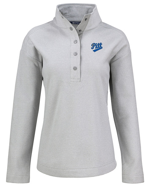 Pitt Panthers College Vault Cutter & Buck Hunts Point Eco Textured Fleece Recycled Womens Snap Pullover POL_MANN_HG 