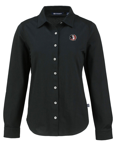 Florida State Seminoles College Vault Cutter & Buck Advantage Tri-Blend Eco Soft Pique Long Sleeve Knitted Womens Button Up BL_MANN_HG 