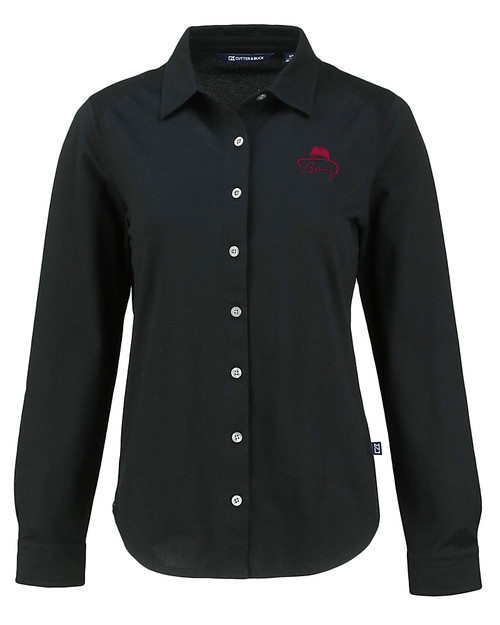 FSU Bobby Bowden Cutter & Buck Advantage Tri-Blend Eco Soft Pique Long Sleeve Knitted Womens Button Up BL_MANN_HG 