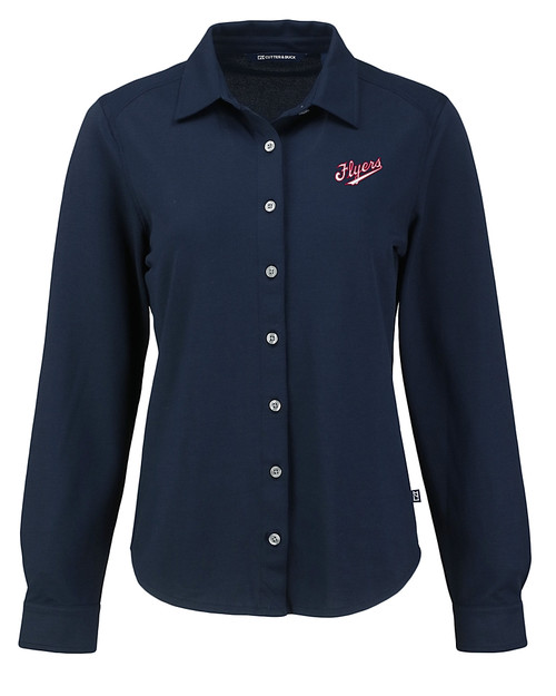 Dayton Flyers College Vault Cutter & Buck Advantage Tri-Blend Eco Soft Pique Long Sleeve Knitted Womens Button Up LYN_MANN_HG 