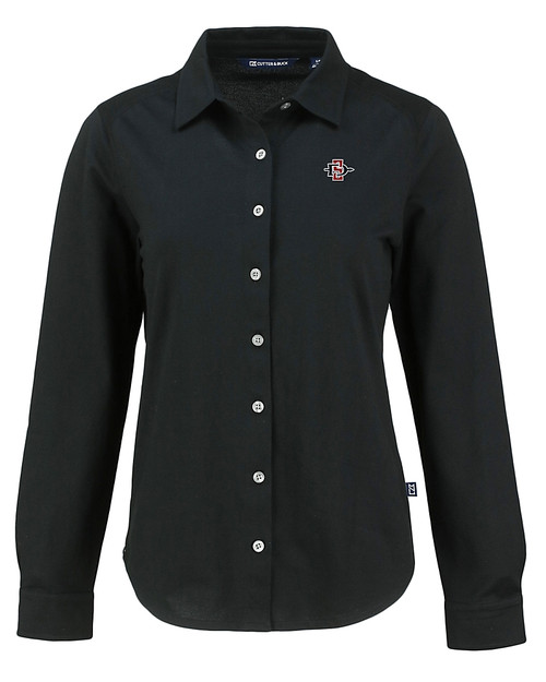 San Diego State Aztecs Cutter & Buck Advantage Tri-Blend Eco Soft Pique Long Sleeve Knitted Womens Button Up BL_MANN_HG 