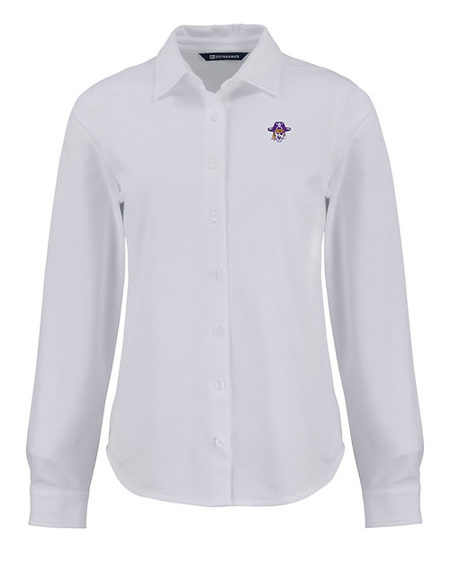 East Carolina (ECU) Pirates College Vault Cutter & Buck Advantage Tri-Blend Eco Soft Pique Long Sleeve Knitted Womens Button Up WH_MANN_HG 