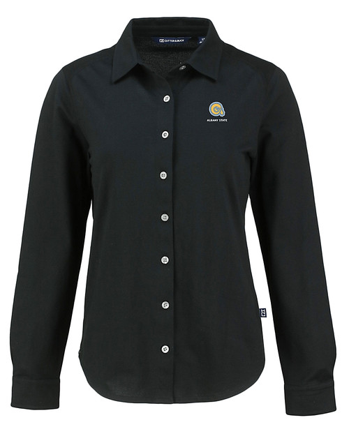 Albany State University Golden Rams Cutter & Buck Advantage Tri-Blend Eco Soft Pique Long Sleeve Knitted Womens Button Up BL_MANN_HG 