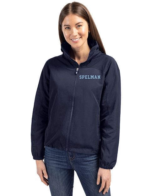 Spelman College Jaguars Cutter & Buck Charter Eco Recycled Womens Full-Zip Jacket Navy Blue Front