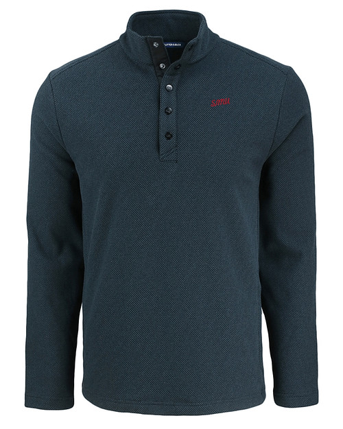 SMU Mustangs College Vault Cutter & Buck Hunts Point Eco Textured Fleece Recycled Mens Snap Pullover BL_MANN_HG 