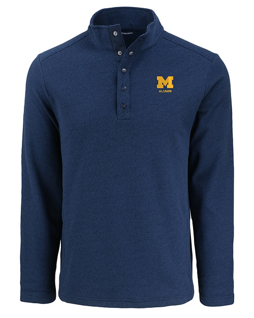 Michigan Wolverines Alumni Cutter & Buck Hunts Point Eco Textured Fleece Recycled Mens Snap Pullover NVBU_MANN_HG 
