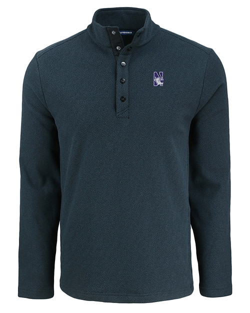 Northwestern Wildcats Cutter & Buck Hunts Point Eco Textured Fleece Recycled Mens Snap Pullover BL_MANN_HG 