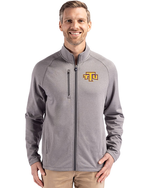 Tennessee Tech Golden Eagles Cutter & Buck Peshastin Fleece Recycled Mens Full Zip Jacket Elemental Grey Heather Front