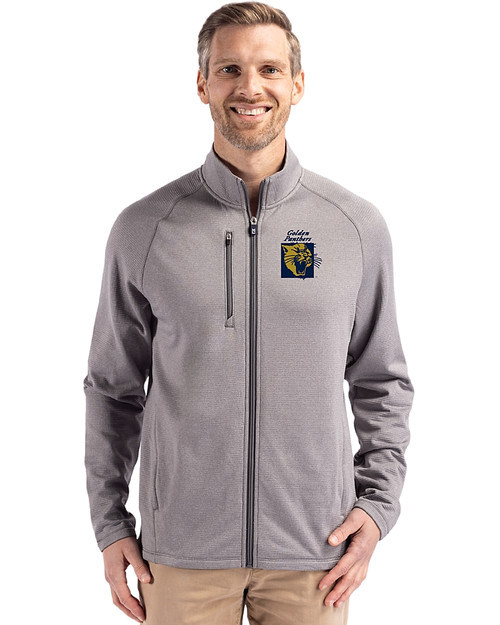 FIU Panthers College Vault Cutter & Buck Peshastin Fleece Recycled Mens Full Zip Jacket Elemental Grey Heather Front
