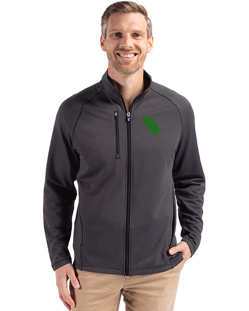 North Texas Mean Green Cutter & Buck Peshastin Fleece Recycled Mens Full Zip Jacket Black Heather Front