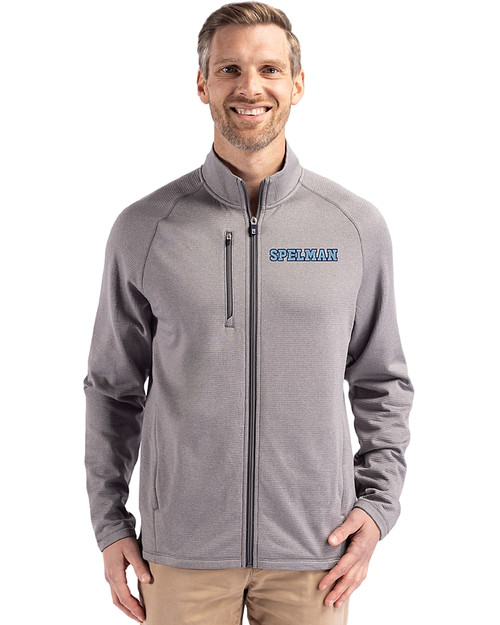 Spelman College Jaguars Cutter & Buck Peshastin Fleece Recycled Mens Full Zip Jacket Elemental Grey Heather Front